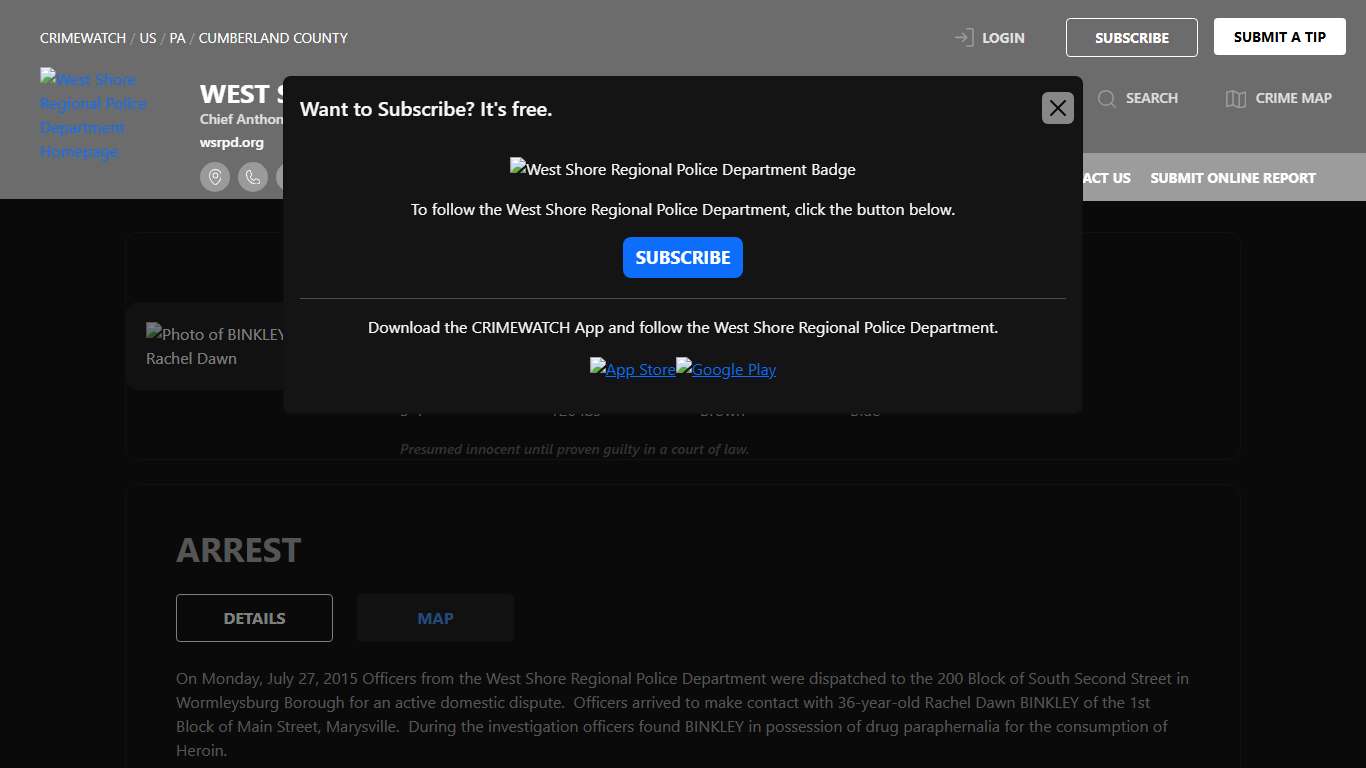 BINKLEY, Rachel Dawn - Possession Of Drug Paraphernalia West Shore Regional Police Department